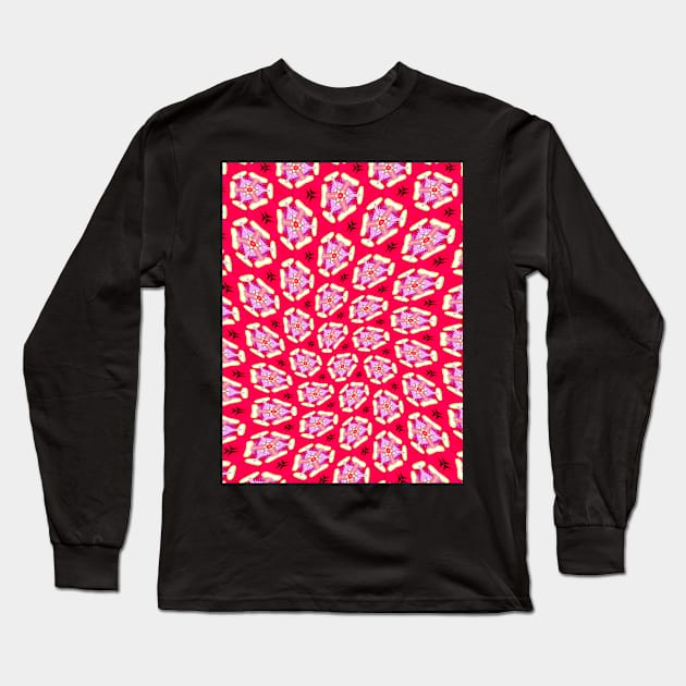 Red Passion Flower Pattern Long Sleeve T-Shirt by PatternFlower